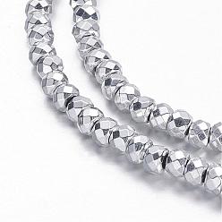 Platinum Plated Electroplate Non-magnetic Synthetic Hematite Beads Strands, Faceted, Rondelle, Platinum Plated, 3x2mm, Hole: 1mm, about 184pcs/strand, 15.7 inch