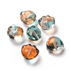 Orange Perles de verre peintes par pulvérisation transparent, impression de patte de chat, orange, 11x12x8.5mm, Trou: 1.2mm