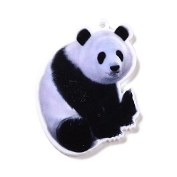 Panda Pendentifs en acrylique opaque imprimé, breloques sur le thème des animaux, motif panda, 38x28x2mm, Trou: 1.5mm
