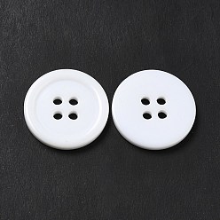 White Resin Buttons, Dyed, Flat Round, White, 34x4mm, Hole: 3mm, 98pcs/bag