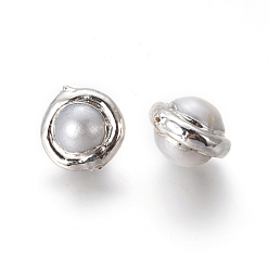 Argent Culture des perles perles d'eau douce naturelles, avec les accessoires en laiton, corps céleste, blanc, couleur argent plaqué, 12.5~15x10~12mm, Trou: 0.7mm