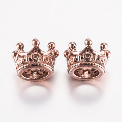 Or Rose Antique Perles en alliage de style tibétain, couronne, antique en or rose, 10.5x7mm, Trou: 6mm
