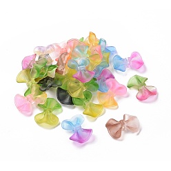 Couleur Mélangete Perles acryliques transparentes givrées bicolores, bowknot, couleur mixte, 23~23.5x31~32x9mm, Trou: 2.5mm