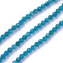 Dark Cyan Natural Apatite Beads Strands, Faceted, Round, Dark Cyan, 3~3.5mm, Hole: 0.5mm, about 115~130pcs/strand, 14.5~16.1 inch(37~41cm)