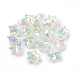 Vert Clair Placage uv perles acryliques transparentes lumineuses, brillent dans le noir, étoiles, vert clair, 21x22x14.5mm, Trou: 3.8mm