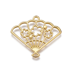 Golden Zinc Alloy Open Back Bezel Links, For DIY UV Resin, Epoxy Resin, Pressed Flower Jewelry, Fan with Sakura, Golden, 32x36.5x2mm, Hole: 2mm
