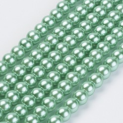 Aquamarine Eco-Friendly Glass Pearl Beads Strands, Grade A, Round, Dyed, Cotton Cord Threaded, Aquamarine, 8mm, Hole: 1.2~1.5mm, about 52pcs/strand, 15.7 inch