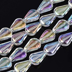 Clear AB Electroplate Glass Beads Strands, AB Color, Teardrop, Clear AB, 11x8x3.5mm, Hole: 0.9mm, about 59~61pcs/strand, 24.80 inch~ 25.59 inch(63~65cm)