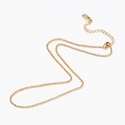 Real 18K Gold Plated Brass Rolo Chain Necklaces, with Lobster Claw Clasps, Long-Lasting Plated, Word Hand Made, Real 18K Gold Plated, 15-5/8 inch(39.7cm)