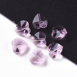 Pink Des billes de verre transparentes, facette, cœur, rose, 10x10x7mm, Trou: 1~1.2mm