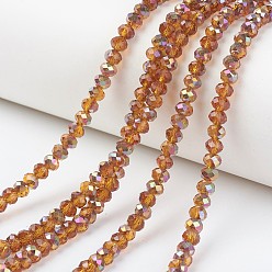Темно-Оранжевый Гальванизируйте прозрачное стекло бисер нитей, половина розового золота гальваническим, граненые, рондель, темно-оранжевый, 6x5 мм, отверстие : 1 мм, около 85~88 шт / нитка, 16.1~16.5 дюйм (41~42 см)