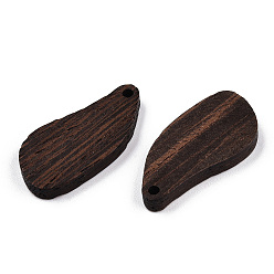 Brun De Noix De Coco Pendentifs en bois de wengé naturel, non teint, charmes de feuilles, brun coco, 31x16x3.5mm, Trou: 2mm