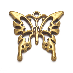Antique Golden Tibetan Style Alloy Pendants, Lead Free and Cadmium Free, Antique Golden, Butterfly, 25x26x2mm, Hole: 2mm