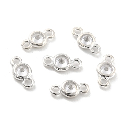 Silver 925 Sterling Silver Micro Pave Clear Cubic Zirconia Links Connectors, Flat Round, Silver, 3.8x7.4x2mm, Hole: 1mm