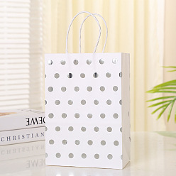 Plata Bolsas de papel rectangulares con patrón de lunares, con asas, para bolsas de regalo, plata, 8x15x21 cm