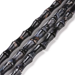 Negro Hilos de cuentas de jaspe imperial natural, teñido, palo de bambú, negro, 12x5 mm, agujero: 0.5 mm, sobre 34 unidades / cadena, 15.94'' (40.5 cm)