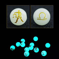 Balance Perles de verre de style lumineux, brillent dans les perles sombres, rond avec motif douze constellations, libra, 10mm