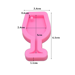 Hot Pink Wine Glass Shape DIY Pendant Silicone Molds, for Keychain Making, Resin Casting Molds, For UV Resin, Epoxy Resin Jewelry Making, Hot Pink, 61x34x11mm, Inner Diameter: 24x50mm