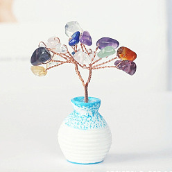 Piedra Mixta Jarrón de resina con adornos de árbol de chips naturales y sintéticos, para decoraciones de exhibición de escritorio de automóvil en casa, 40x60 mm