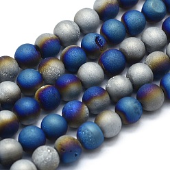 Colorful Electroplated Natural Druzy Agate Bead Strands, Round, Frosted, Colorful, 8mm, Hole: 1.2mm, about 48pcs/strand, 15.15 inch(38.5cm)