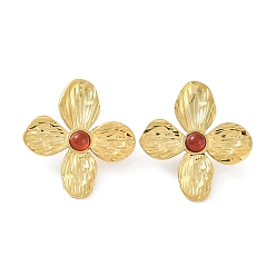 Carnelian Natural Carnelian Flower Stud Earrings, Real 18K Gold Plated 304 Stainless Steel Earrings, 32.5x30mm