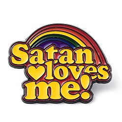 Colorful Pride Rainbow with Word Satan Loves Me Cartoon Enamel Pin, Electrophoresis Black Zinc Alloy Brooch for Jacket Backpack, Colorful, 27.5x35x1.2mm