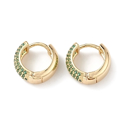 Verde Aretes de aro con circonitas cúbicas, joyas de latón chapado en oro real 16k para mujer, verde, 14.5x6 mm, pin: 1 mm