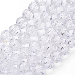 Clear Transparent Glass Bead Strands, Imitate Austrian Crystal, Faceted(32 Facets), Round, Clear, 4mm, Hole: 1mm, about 96~100pcs/strand, 14~14.5 inch