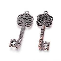 Red Copper Tibetan Style Pendants, Skeleton Key Pendants, Lead Free and Cadmium Free, Red Copper, 60x22x2mm, Hole: 2mm