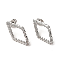 Stainless Steel Color 304 Stainless Steel Stud Earrings for Women, Rhombus, Stainless Steel Color, 24x13mm, Pin: 0.8mm