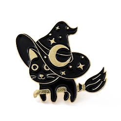 Black Witch Cat Enamel Pin, Cute Alloy Enamel Brooch for Backpacks Clothes, Light Gold, Black, 29.5x30x9.5mm