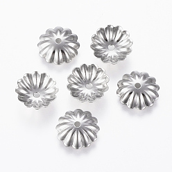 Stainless Steel Color 304 Stainless Steel Bead Caps, Multi-Petal, Stainless Steel Color, 10x2.5mm, Hole: 1.2mm