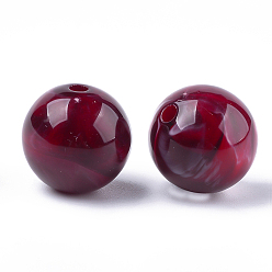 Dark Red Acrylic Beads, Imitation Gemstone Style, Round, Dark Red, 19x18.5mm, Hole: 2mm, about 115pcs/500g