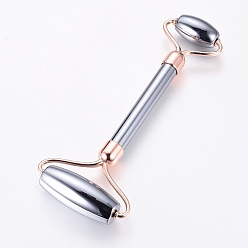 Rose Gold Brass and Terahertz Stone Massage Tools, Facial Rollers, Double-Headed, Rose Gold, 142x56x18mm