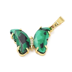 Malachite Synthetic Malachite Pendants, with Rack Plating Golden Plated Brass Findings, Cadmium Free & Lead Free, Faceted Butterfly Charms, 17x22.5x4mm, Hole: 8x5mm