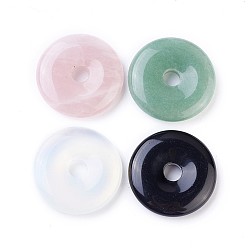Mixed Stone Natural & Synthetic Mixed Stone Pendants, Donut/Pi Disc, Donut Width: 12~12.5mm, 30~31x6~7mm, Hole: 6mm