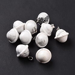 Howlite Natural Howlite Pendants, Planet Charms, with Platinum Plated Alloy Snap on Bails, 19.5~21.5x18~18.5mm, Hole: 5.5x3.3mm