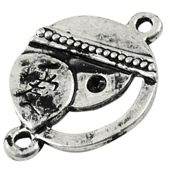 Antique Silver Tibetan Style Pendant Cabochon Settings, Plain Edge Bezel Cups, Double-sided Tray, Lead Free & Cadmium Free, Antique Silver, 33x29x4mm, Hole: 2mm, Flat Round Tray: 26mm