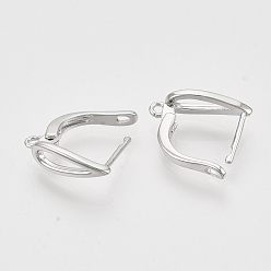 Platinum Brass Hoop Earring Findings with Latch Back Closure, Nickel Free, with Horizontal Loop, Teardrop, Real Platinum Plated, 15.5x5x10.5mm, Hole: 1.2mm, pin: 1mm