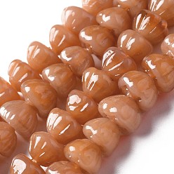 Chocolat Brins de perles au chalumeau faites à la main sur le thème de l'automne, citrouille, chocolat, 11~12x7~8mm, Trou: 1.6mm, Environ 60 pcs/chapelet, 17.13 pouces ~ 18.70 pouces (43.5~47.5 cm)