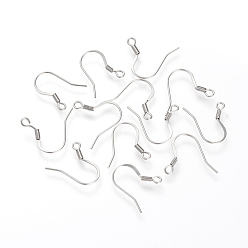 Stainless Steel Color 304 Stainless Steel French Earring Hooks, with Horizontal Loop, Flat Earring Hooks, Stainless Steel Color, 16~19x16x2mm, Hole: 2mm, 22 Gauge, Pin: 0.6mm