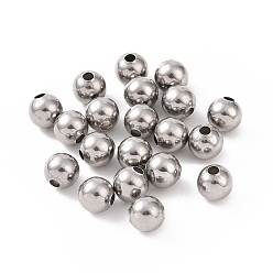Couleur Acier Inoxydable 304 perles rondes en acier inoxydable, couleur inox, 8mm, Trou: 2.5mm