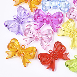 Mixed Color Transparent Acrylic Links, Bowknot, Mixed Color, 34.5x44.5x9.5mm, Hole: 1.6~3mm, about 80pcs/500g