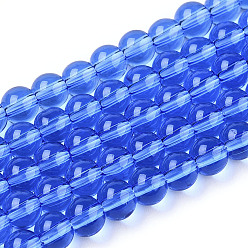Bleu Royal Chapelets de perles en verre transparentes  , ronde, bleu royal, 4~4.5mm, Trou: 0.8mm, Environ 97~99 pcs/chapelet, 14.76 pouces ~ 14.96 pouces (37.5~38 cm)