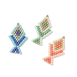 Mixed Color 3Pcs 3 Color Handmade MIYUKI Japanese Seed Beads, Loom Pattern, Fish, Mixed Color, 23.5x13.5x2mm, 1Pc/color