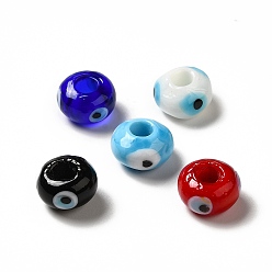 Mixed Color Handmade Evil Eye Lampwork Beads, Rondelle, Mixed Color, 13~14.5x13.5~15x8~9mm, Hole: 4.5mm