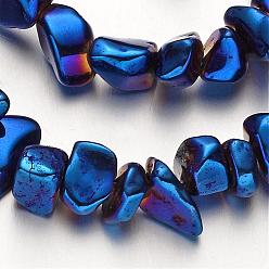 Blue Plated Electroplate Non-magnetic Synthetic Hematite Beads Strands, Chip, Blue Plated, 4~12mm, Hole: 1mm, about 69pcs/strand, 15.7 inch
