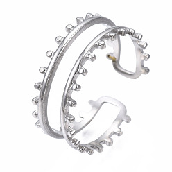 Color de Acero Inoxidable 304 anillo de puño abierto de doble línea de acero inoxidable, anillo hueco grueso para mujer, color acero inoxidable, tamaño de EE. UU. 6 3/4 (17.1 mm)