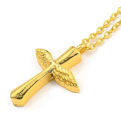 Golden Religion Cross with Wing Pendant Necklaces, Zinc Alloy Cable Chain Necklaces with Lobster Claw Clasp & Chain Extender, Golden, 18-3/4 inch(47.5cm)