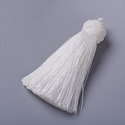 Blanc Pendentifs à pompon en nylon, blanc, 70~72x17~18mm, Trou: 3~4mm